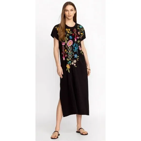 JOHNNY WAS NWT Boho Floral Embroidered Relaxed Knit Midi Dress - Picture 2 of 16